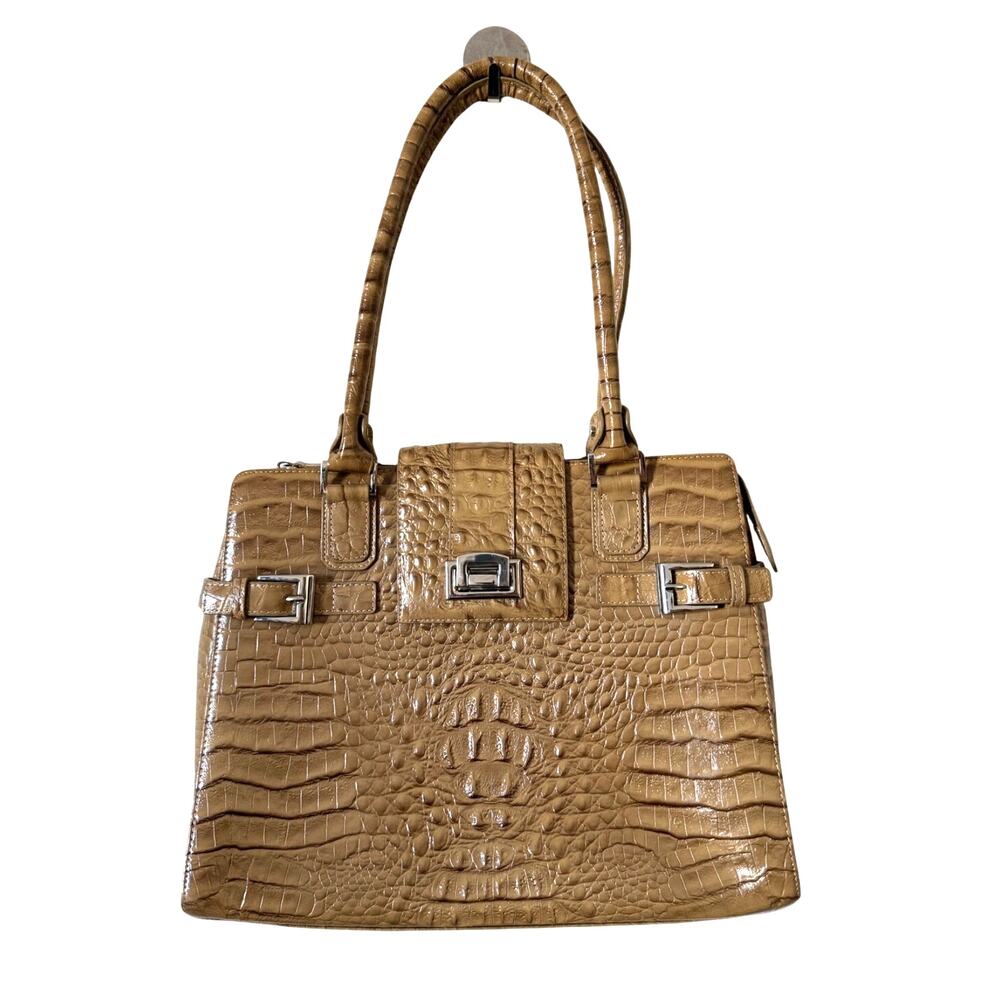 Charlie Lapson Beige Tan Crocodile Embossed Leather Purse